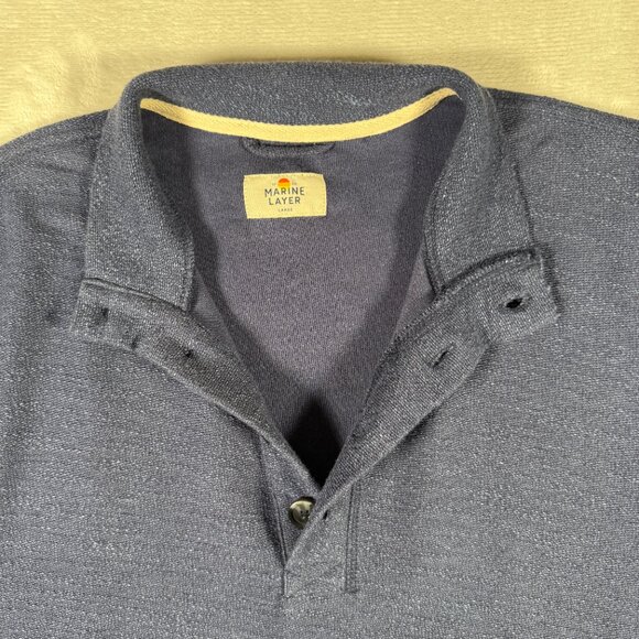 Marine Layer Sweater Men Size L Blue Long Sleeve Pullover Mock Neck 1/3 Button - Picture 7 of 9